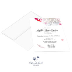 Beautiful soft pink and white peonies celebration of life invitation with envelopes
