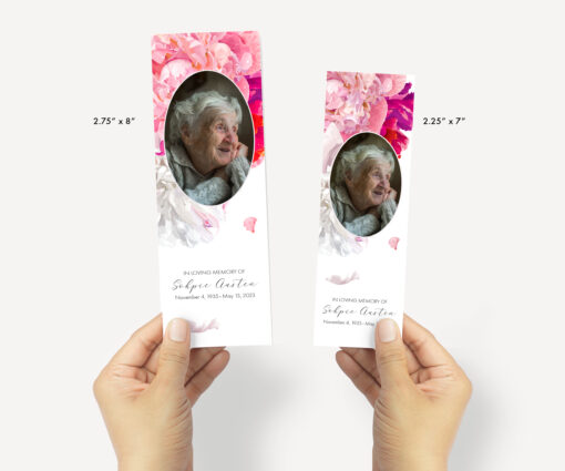 Soft Beautiful Peonies Memorial Card sizes