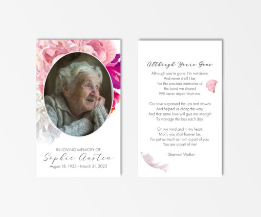 Beautiful Soft Peonies Prayer Card photo front with poem