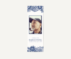 blue and white block print inspired memorial photo bookmark