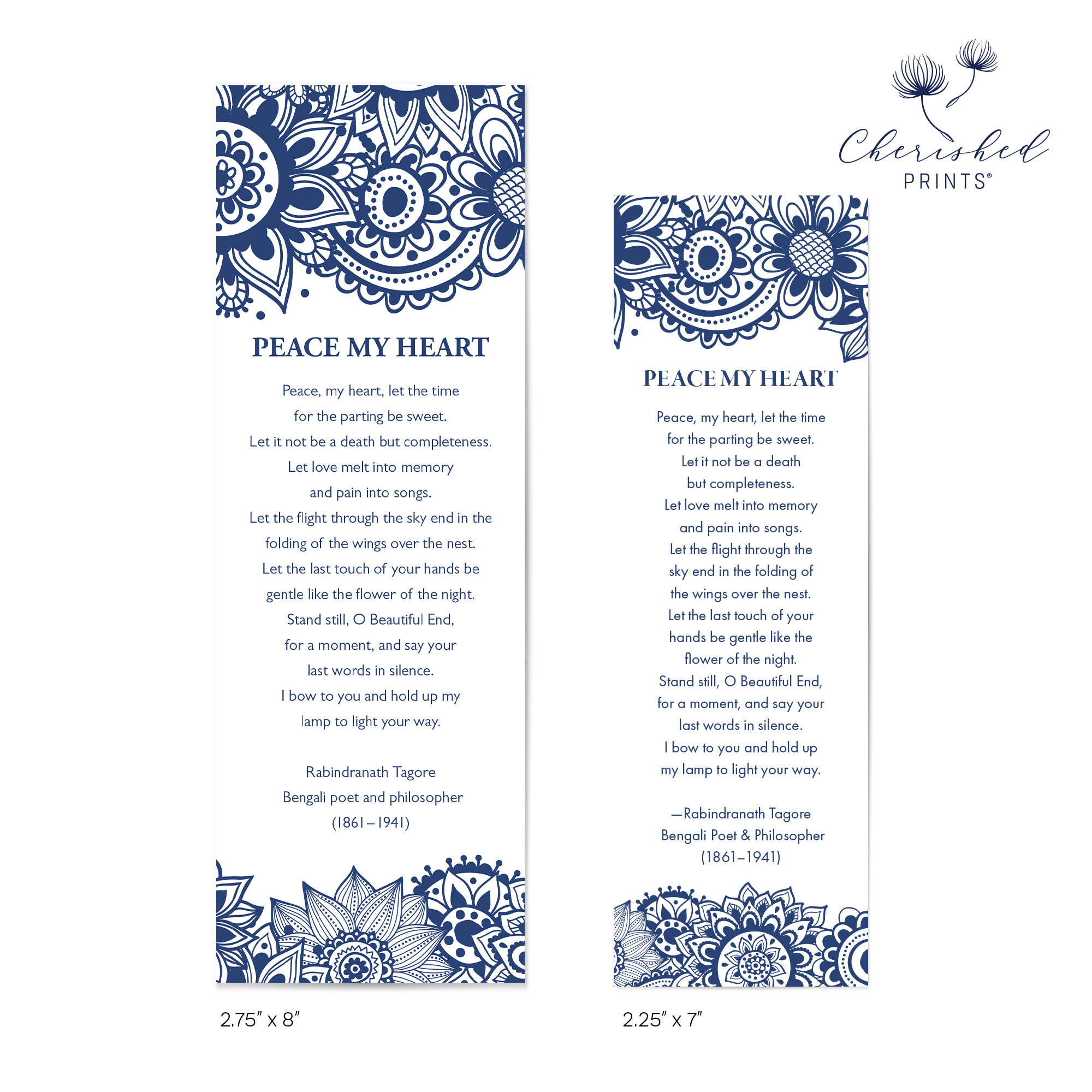 Block Print Funeral Bookmark Large and Small
