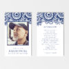 blue and white block print inspired laminated photo prayer card printing