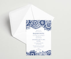 blue and white mandala death announcement, invitation to a funeral