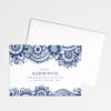 blue and white block print inspired acknowledgment card for memorial donations