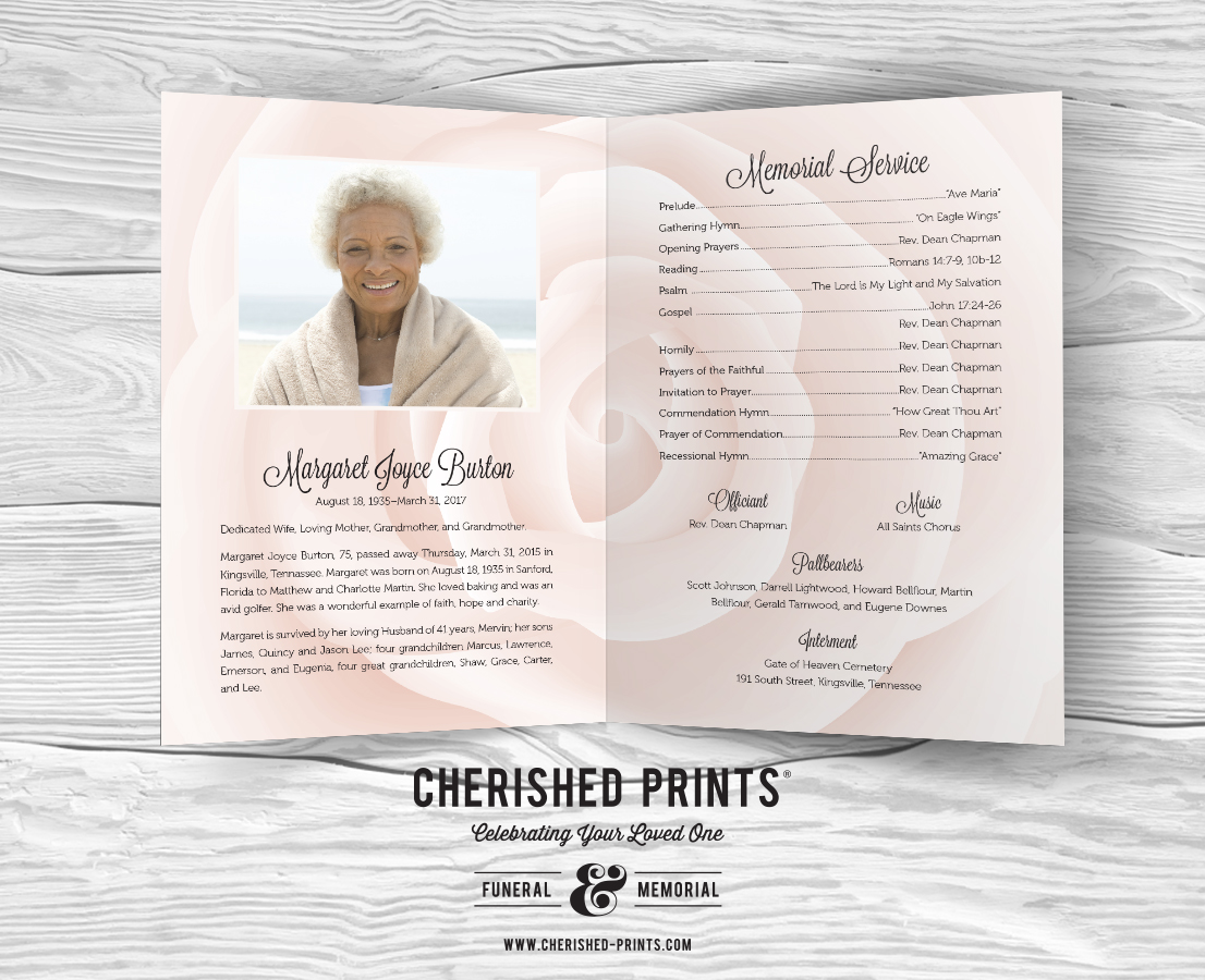 White Rose Celebration of Life Program for Funerals and Memorials • Cherished Prints