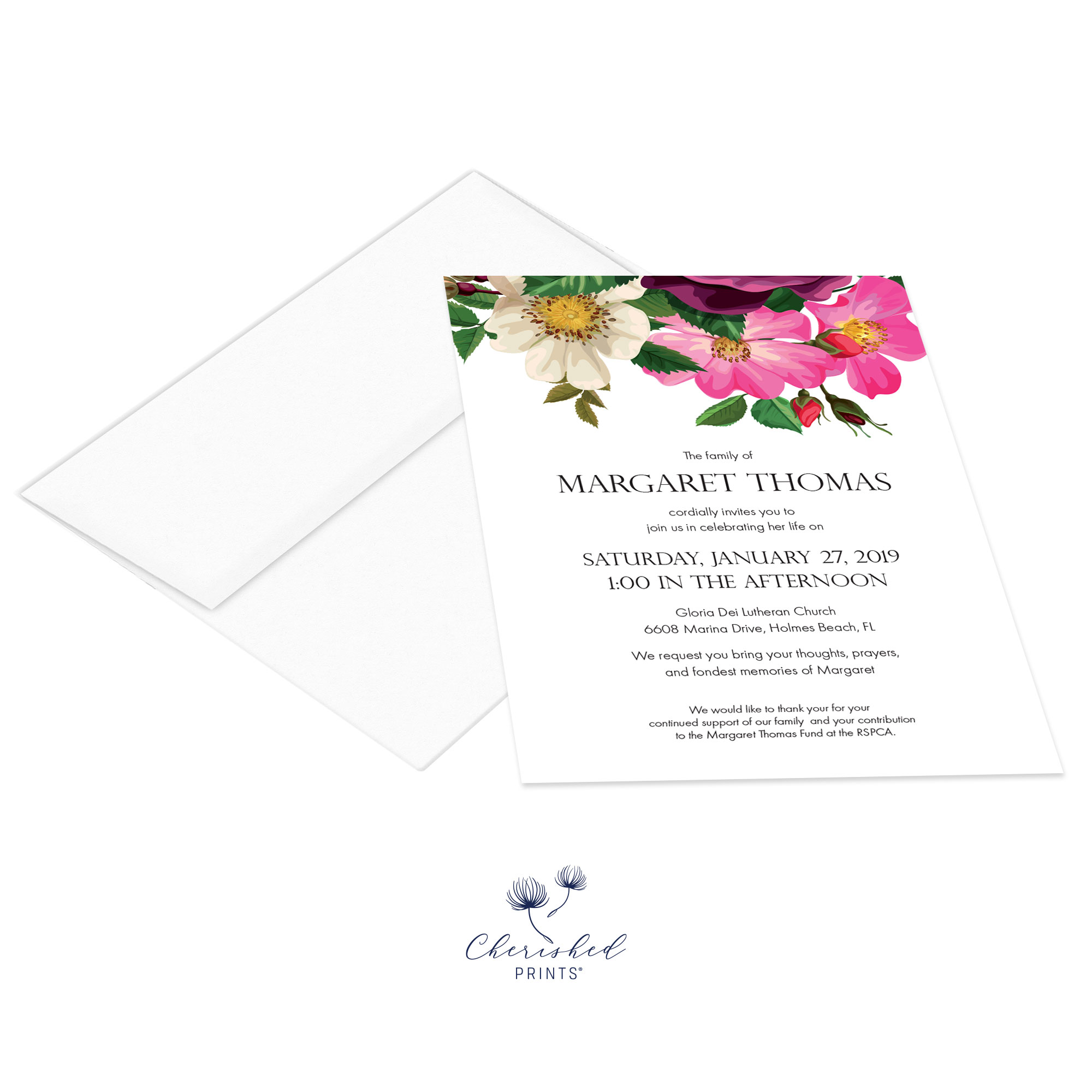 Spring Flowers Invitation with envelope