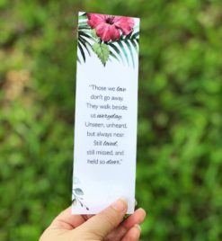 Small Tropical flowers memorial bookmark laminated