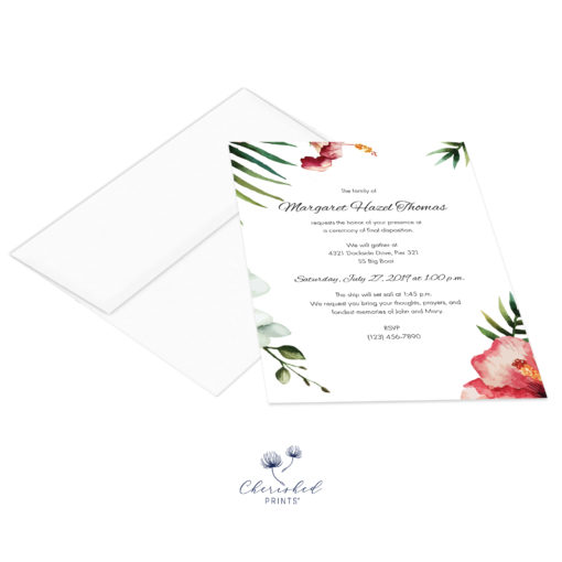 Tropical flowers invitation with envelope