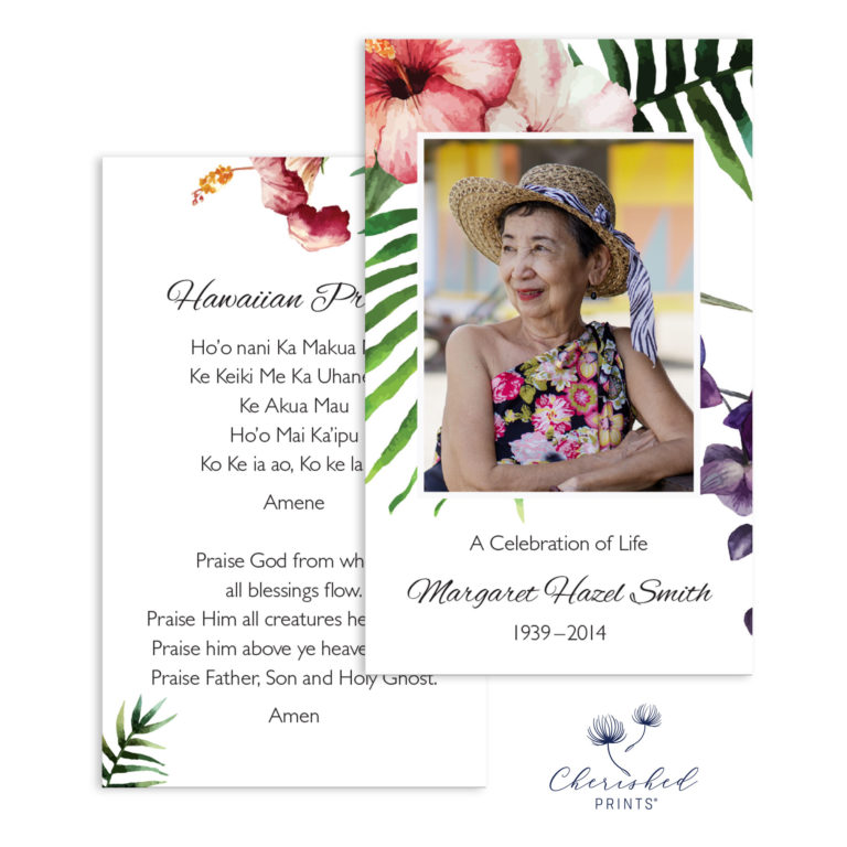 Tropical Flowers Prayer Cards Funeral Cards Memorial Cards Hawaiian 