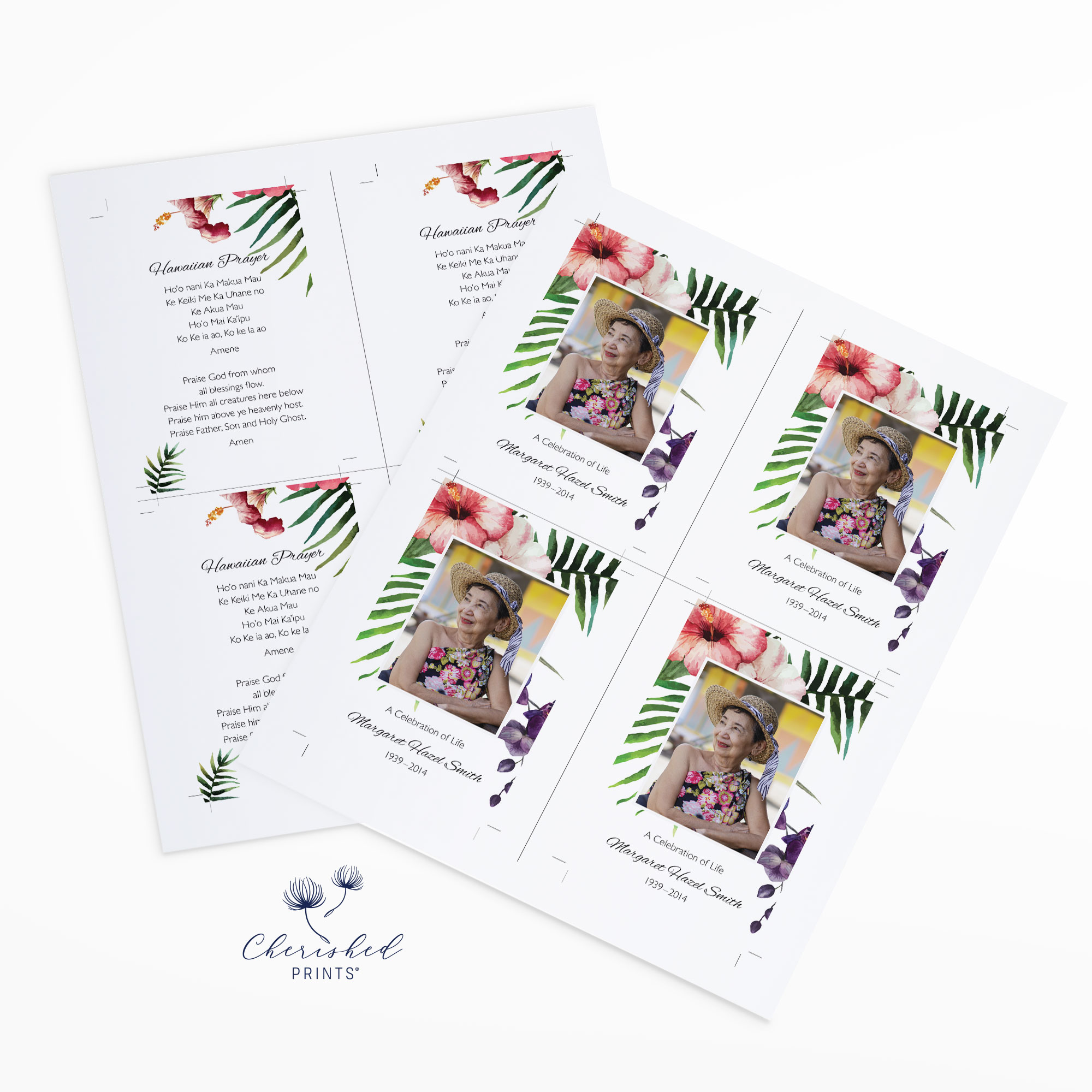 Tropical Flowers Prayer Cards Funeral Cards Memorial Cards