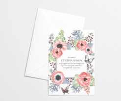 Anemones and butterflies acknowledgment cards front and back