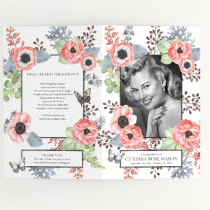 Anemones and butterflies order of service funeral program
