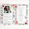 artistic Anemones and butterflies order of service funeral program template