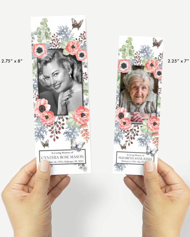 Anemones and butterflies celebration of life laminated bookmarks