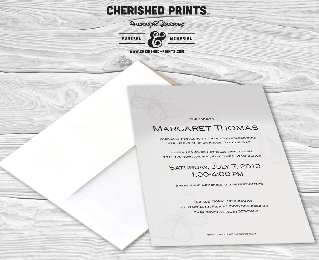 Lovely Butterfly Funeral Announcements And Invitations For