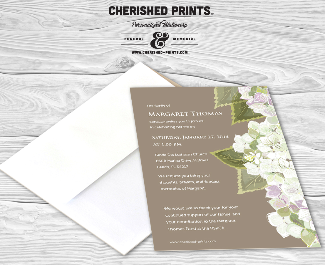 hydrangea celebration of life invitations and announcements