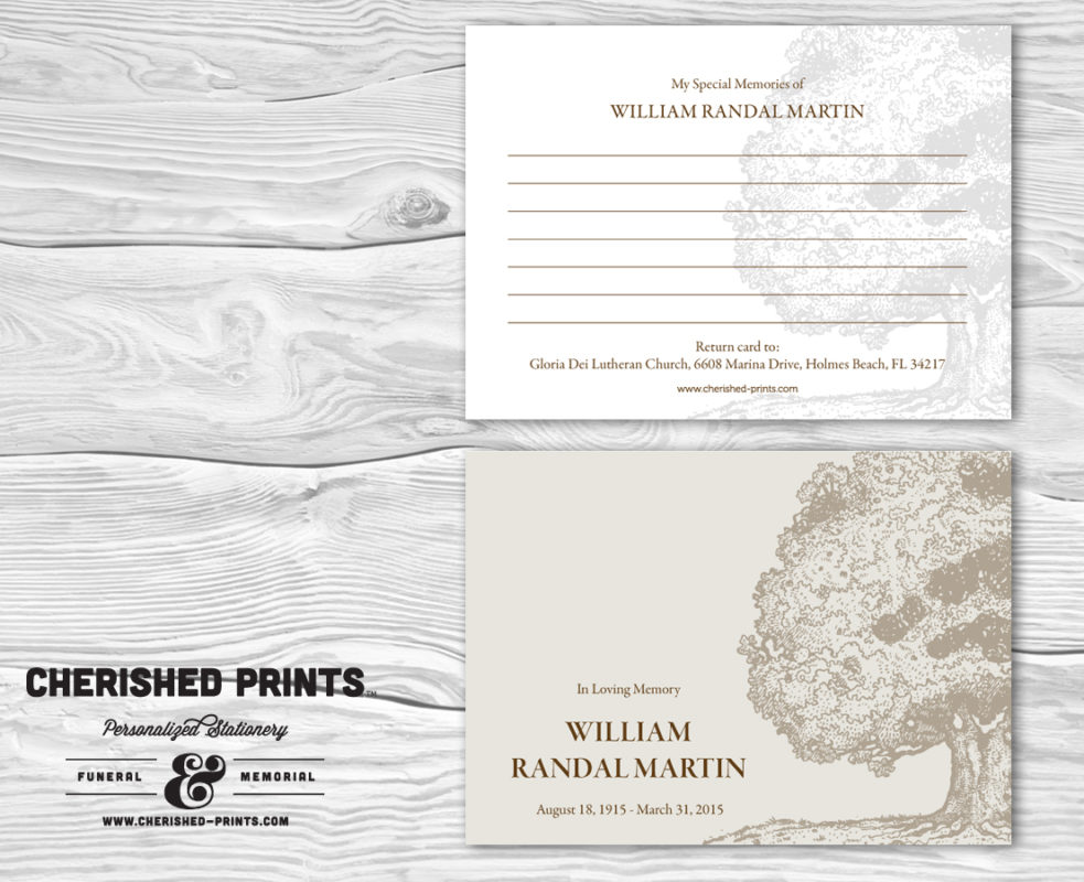 Oak Tree Memory Cards for Memorials and Funerals • Cherished Prints