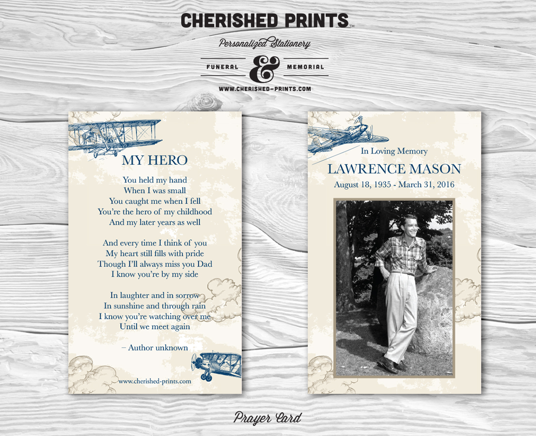 Vintage Airplanes Prayer Cards, Prayer Cards, Memorial Cards, Funeral Cards, Personalized Printable Cards, Stationery, Remembrance