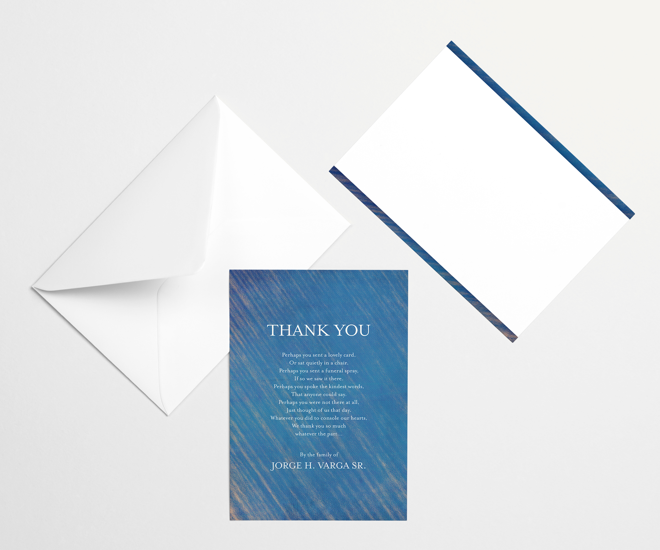 Blue Striped Texture Modern Thank You Card Sympathy, Memorial, Funeral •  Cherished Prints, image size:2542x2120