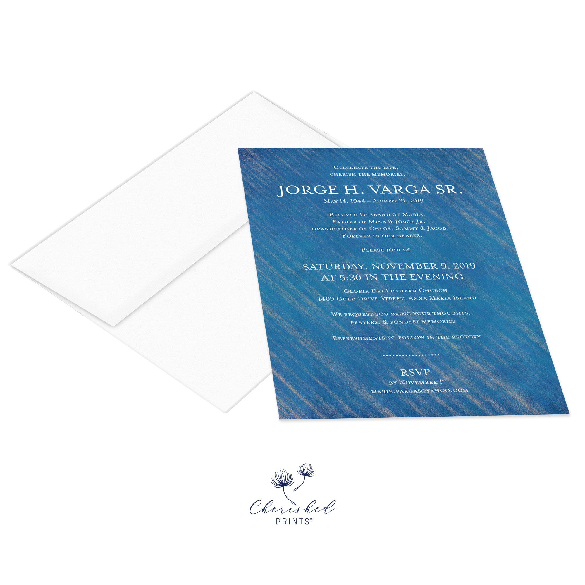 Modern Blue Striped Invitation with envelope