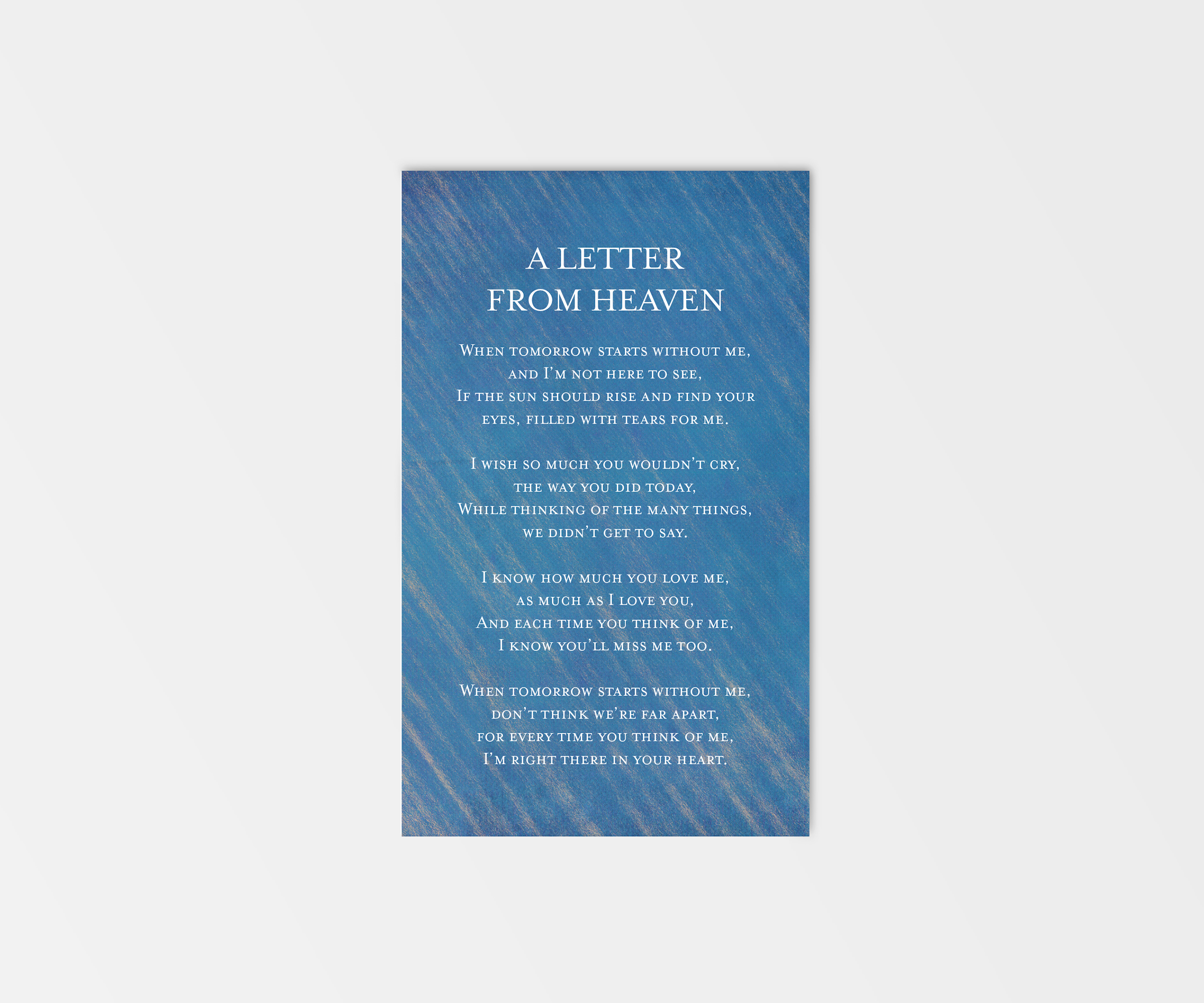 blue striped modern male funeral laminated prayer card with poem for funeral