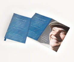 blue striped funeral program cover, masculine memorial program order of service