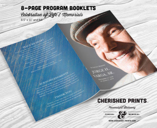 Blue Stripped Texture Modern Multi-Page Funeral Program Booklet