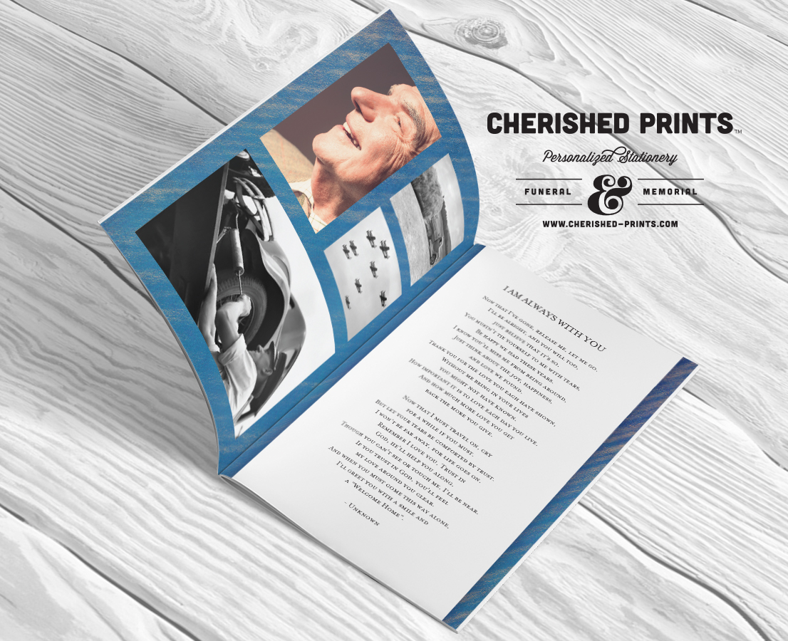 Blue Stripped Texture Modern Multi-Page Funeral Program Booklet