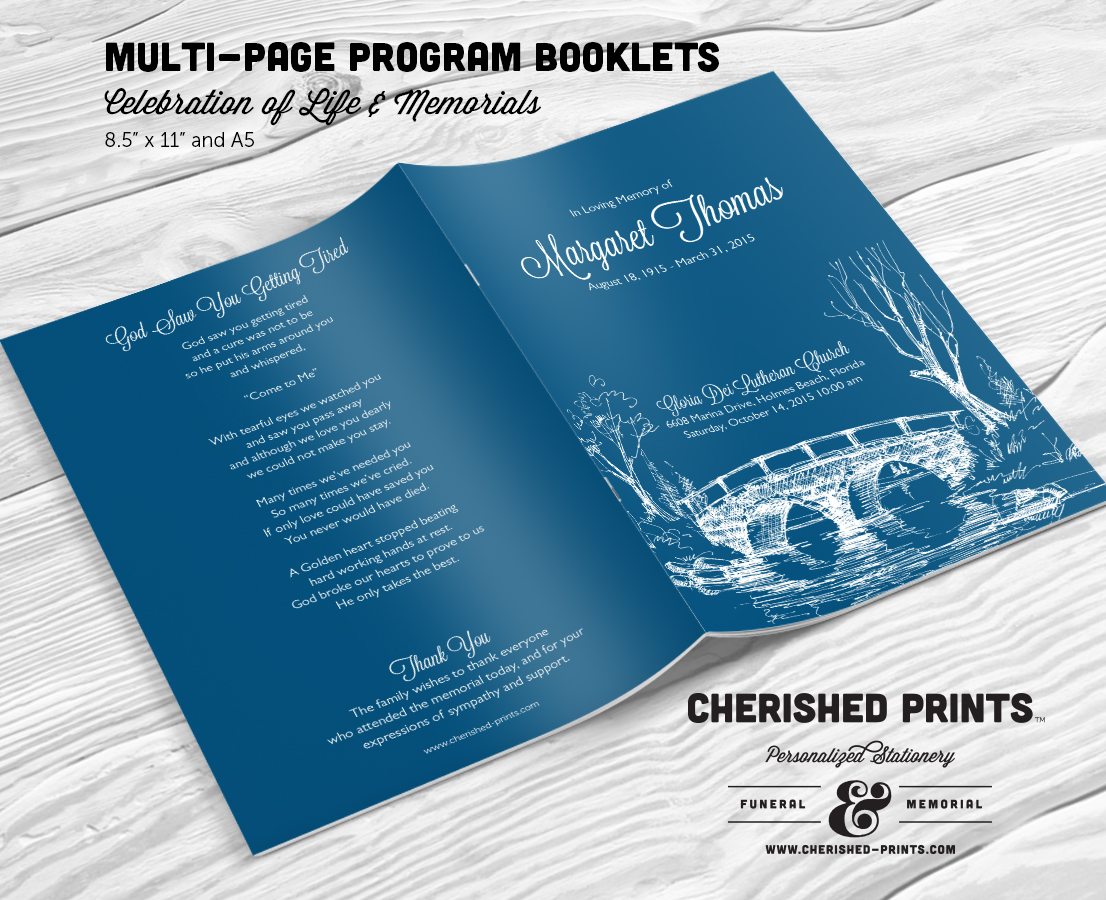 hand sketch bridge multi page funeral program booklet cherished prints