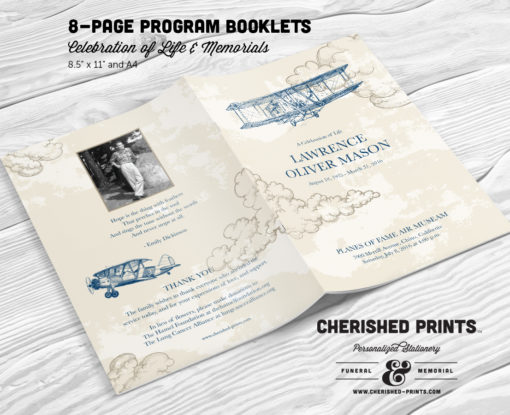 Vintage Airplanes Multi-Page Funeral Booklet Program for Memorials, Celebration of Life, Bulletin