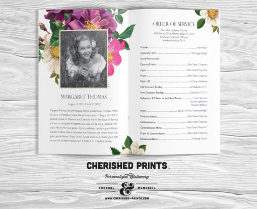 Spring Flowers Funeral Multi-Page Program for Memorials- Bulletin - Order of Service