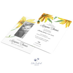 yellow watercolor daisies front and back invitation