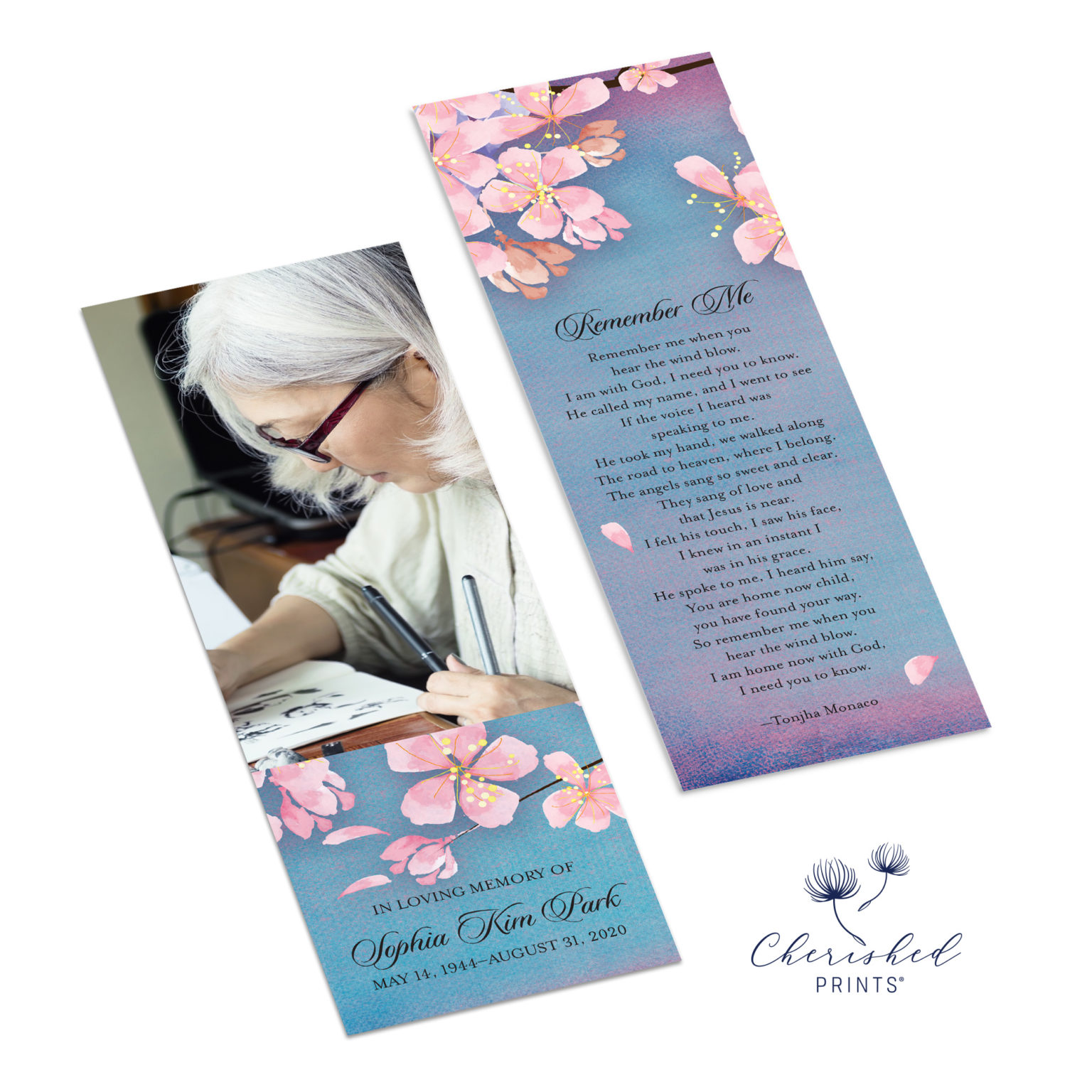 Memorial Bookmarks Laminated Photo Keepsakes Memorial cards