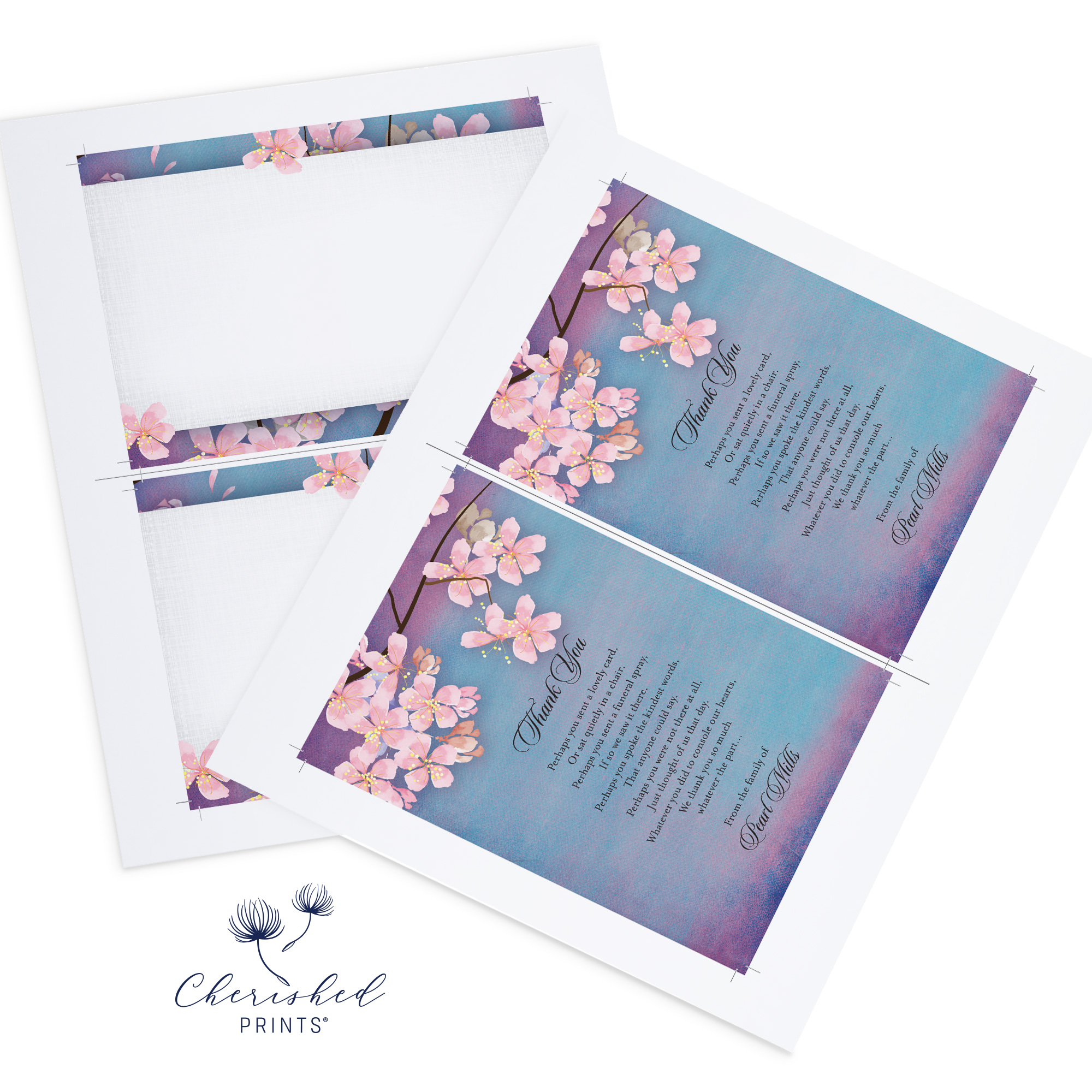 Sakura Cherry Blossom Thank You Note Card 2up PDF