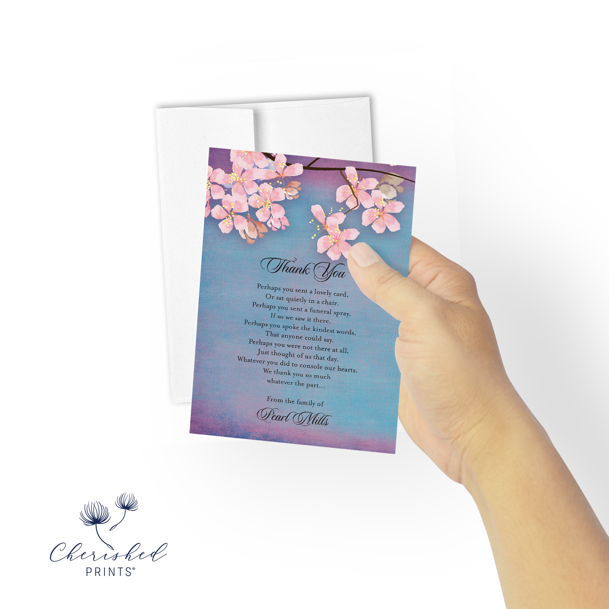 Sakura Cherry Blossom Thank You Note Card with envelope