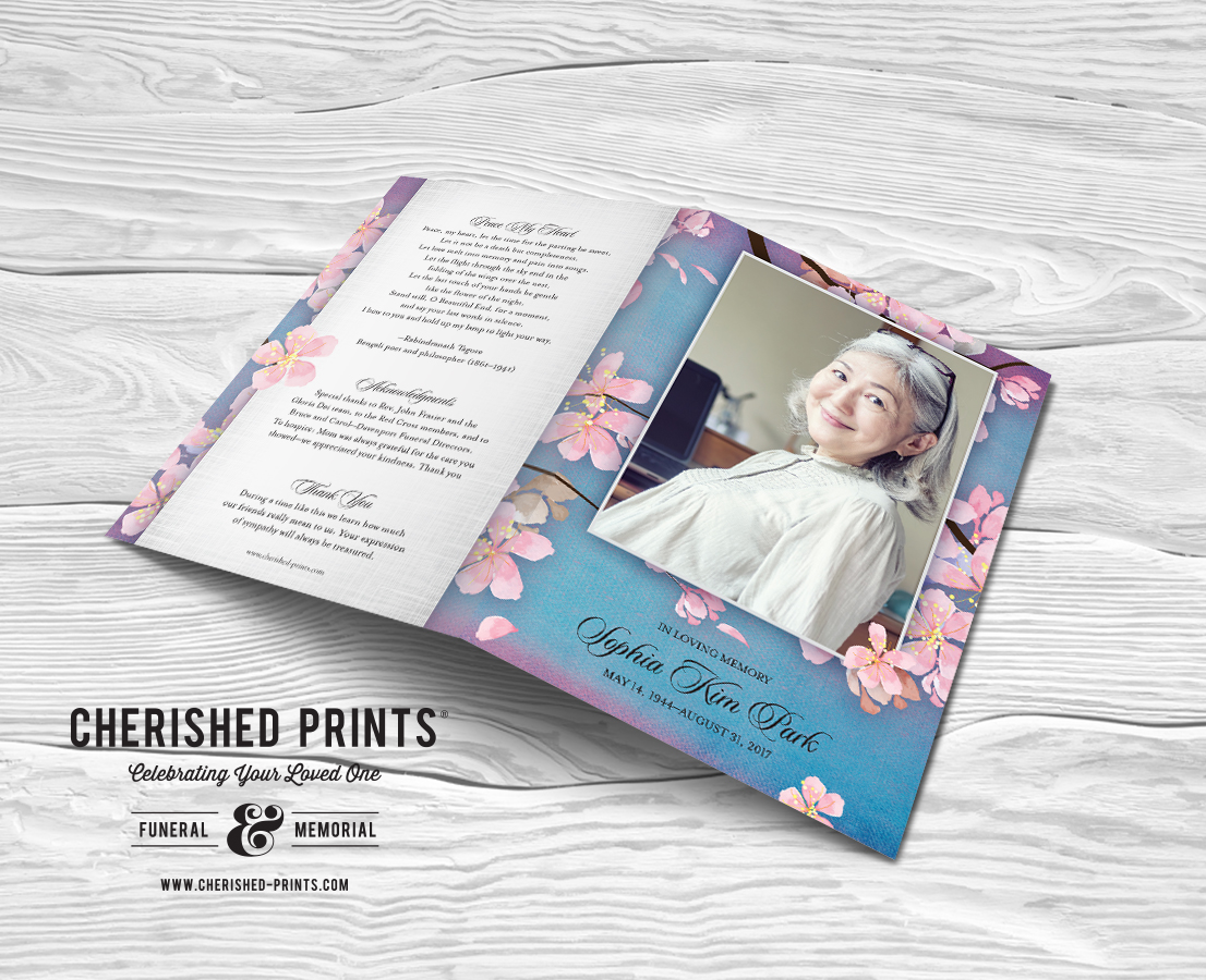 cherry blossoms custom funeral program sakura cherished prints