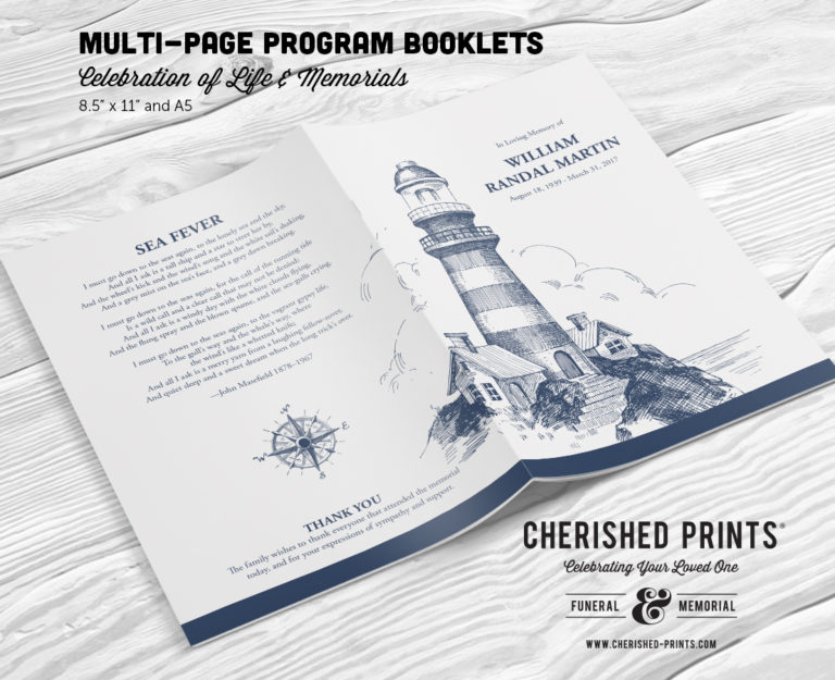 Lighthouse Nautical MultiPage Funeral Program Booklet • Cherished Prints