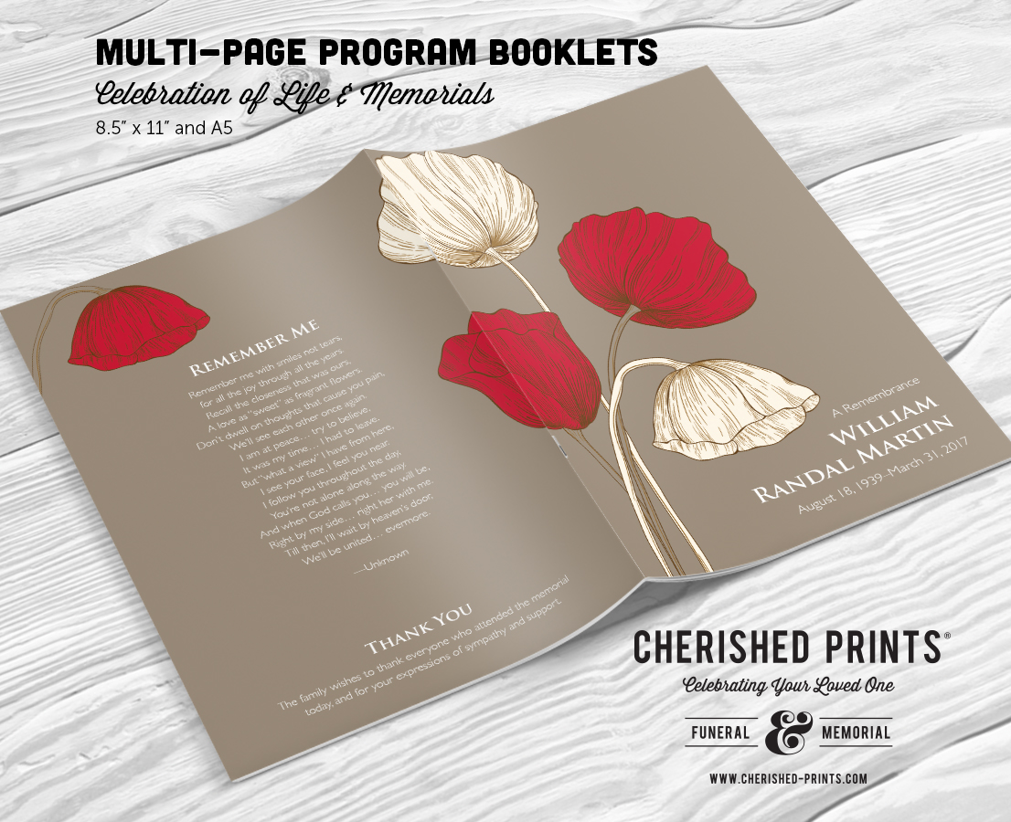 poppies remembrance multi page funeral booklet program cherished