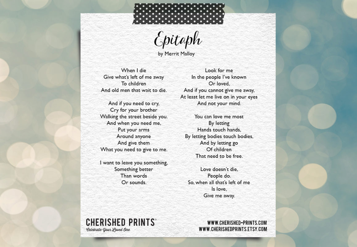 Epitaph Poem By Merrit Malloy Printable Epitaph Poem By Merrit Malloy Printable