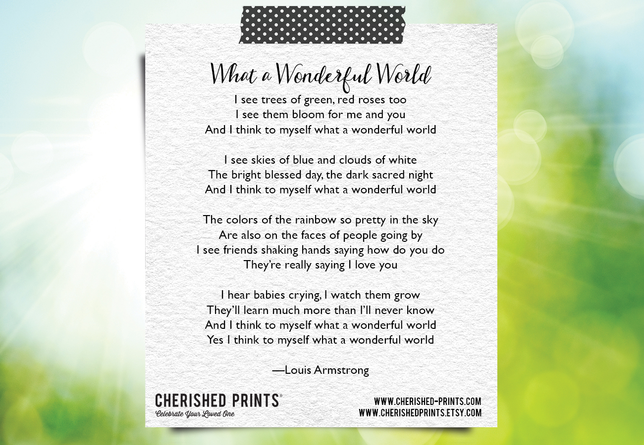 What a Wonderful World - Louis Armstrong • Cherished Prints