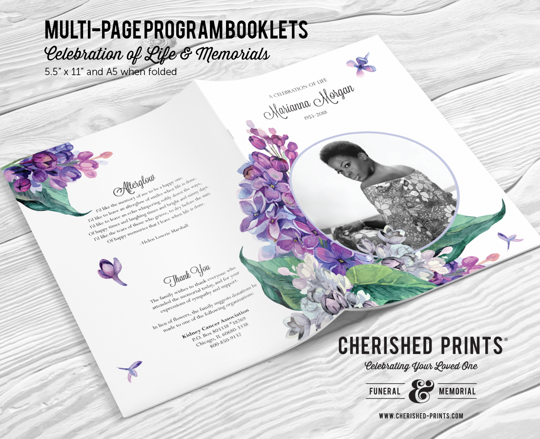 Lilacs Multi-Page Funeral Booklet Program, Celebration of Life Program, Memorial Booklet, Multipage Folder, Order of Service
