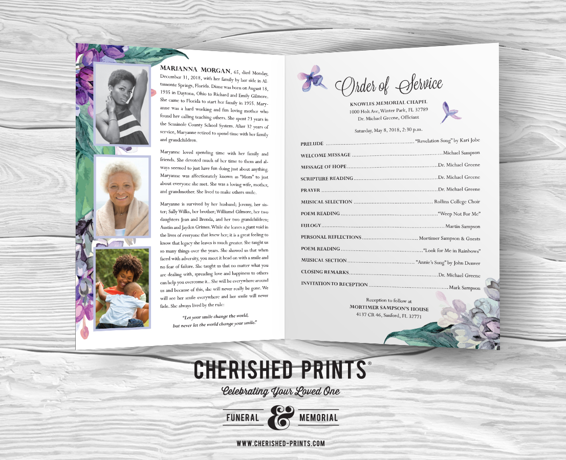 Lilacs Funeral Program Folder for Celebration of Life and Memorial Services