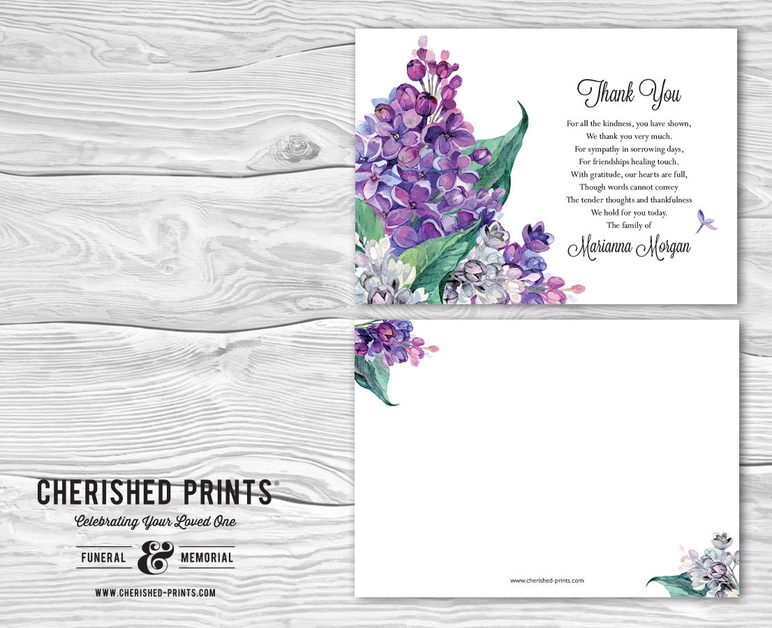 Lilacs Thank You Cards And Acknowledgment Funerals And Memorials