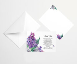 purple lilacs acknowledgment cards with envelopes