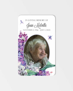 purple lilacs photo prayer card with rounded corners