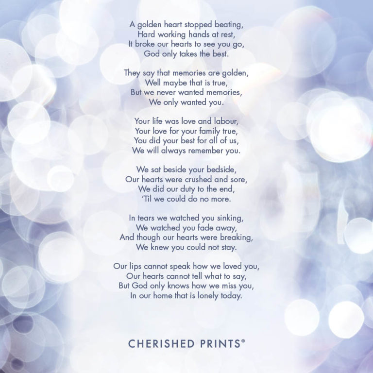 Memorial Poem A golden heart stopped beating • Cherished Prints