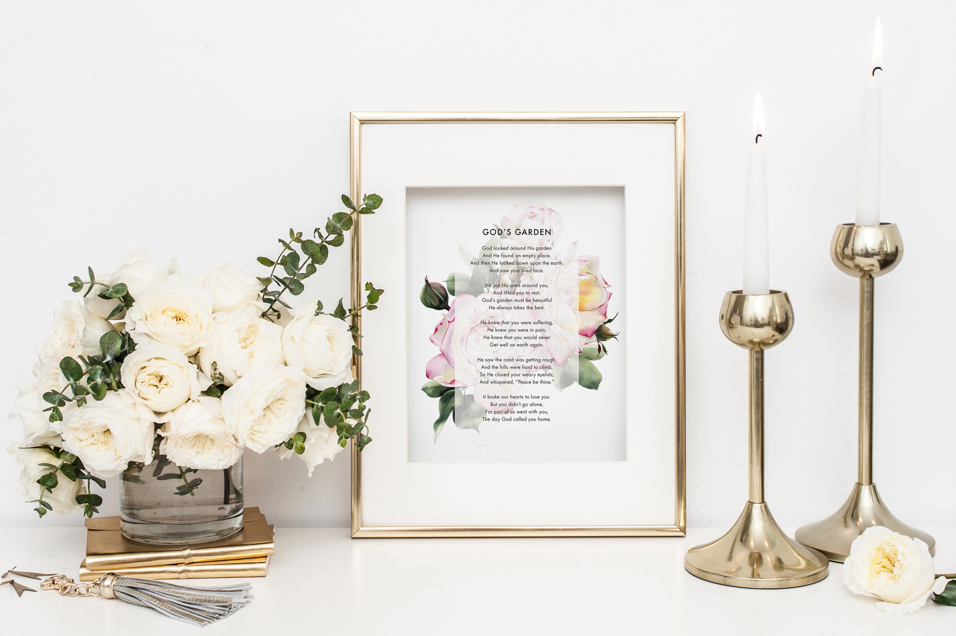 God's Garden Watercolor Rose Poem Print - Funeral poem tribute