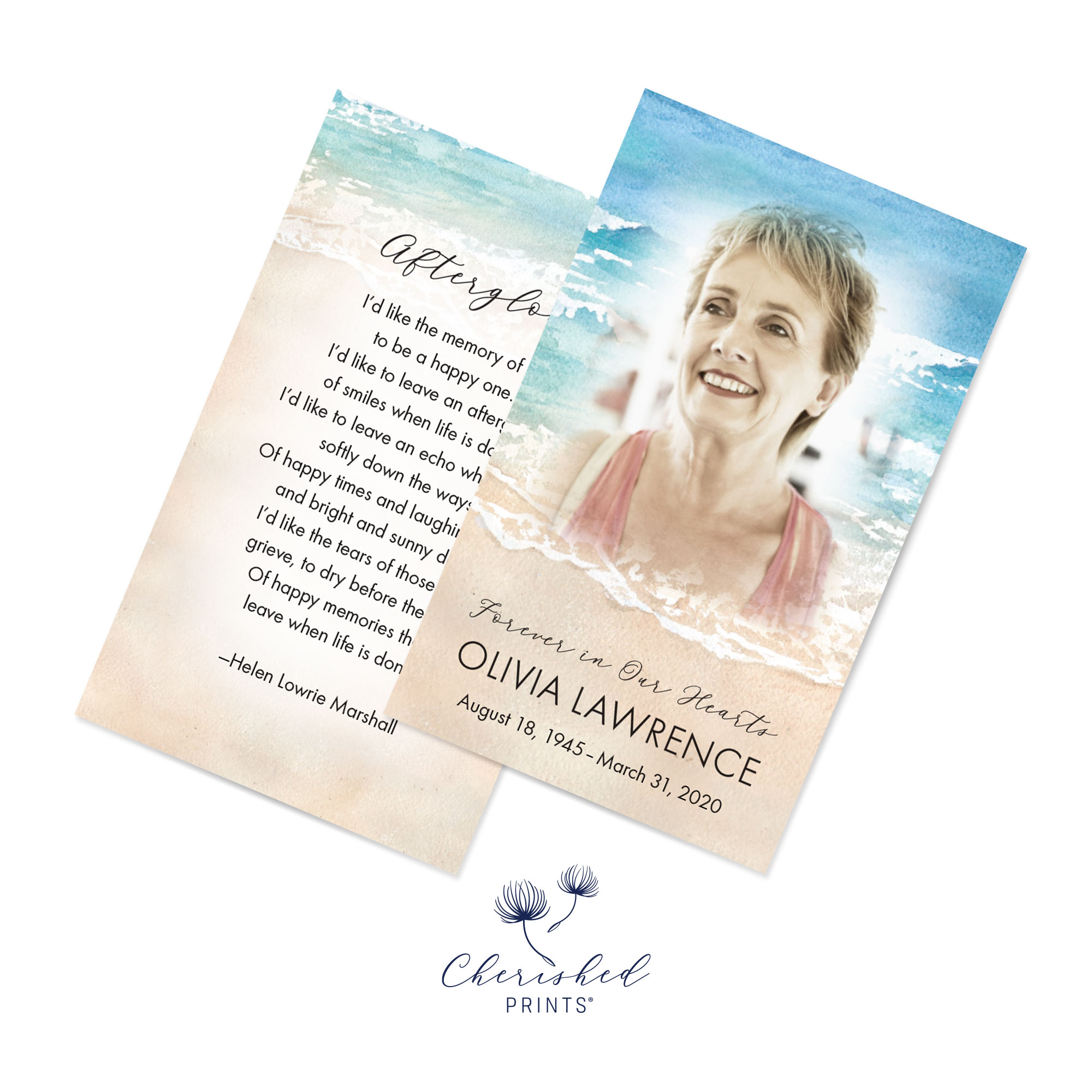 Beach Prayer Cards, Mass Cards, Funeral Cards, Memorial Cards • Cherished  Prints