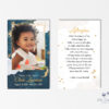 Front and back of Twinkle, Little Star prayer card featuring celestial design in soft sky tones, with room for photo and custom text