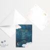 Double-sided celestial thank you card with envelope – stars, moon, and clouds design